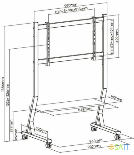 Подставка для телевизора Ultramounts UM306W белый 45"-90" макс.60кг напольный мобильный