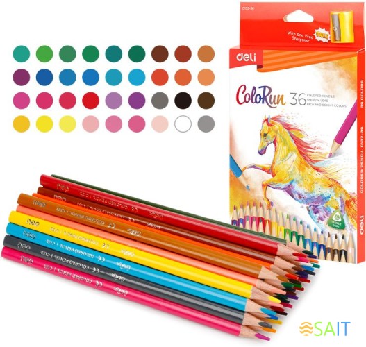 Карандаши цв. Deli EC132-36 ColoRun дерево 36цв. коробка/европод. (36шт)
