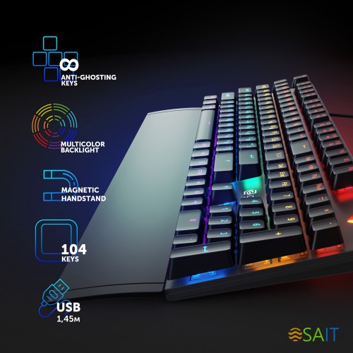 Клавиатура Оклик 935G RAGNAR механическая черный USB Multimedia for gamer LED (подставка для запястий)