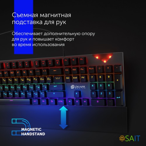 Клавиатура Оклик 935G RAGNAR механическая черный USB Multimedia for gamer LED (подставка для запястий)