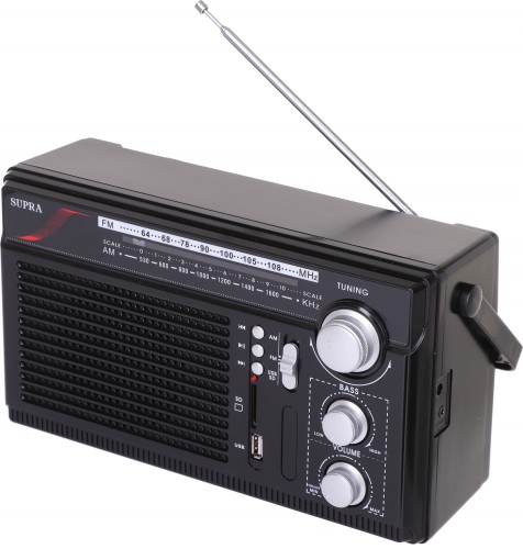 Радиоприемник портативный Supra ST-33U черный USB SD