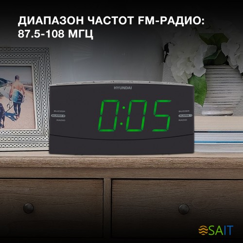 Радиобудильник Hyundai H-RCL238 черный LCD подсв:зеленая часы:цифровые FM