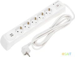 Сетевой фильтр Kranz 13-4700 3м (5 розеток) белый (коробка)