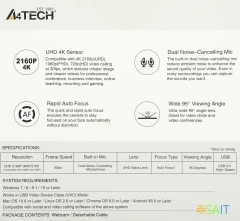 Камера Web A4Tech PK-1000HA черный 8Mpix (3840x2160) USB2.0 с микрофоном