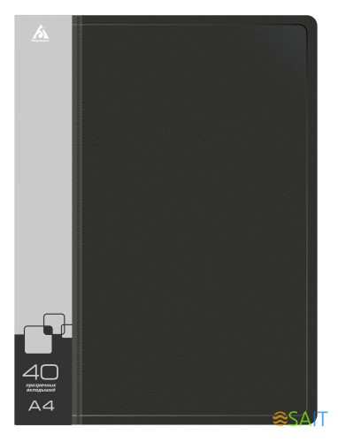 Папка с 40 прозр.вклад. Бюрократ -BPV40BLCK A4 пластик 0.65мм торц.карм с бум. встав черный