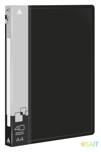 Папка с 40 прозр.вклад. Бюрократ -BPV40BLCK A4 пластик 0.65мм торц.карм с бум. встав черный