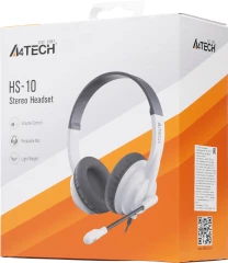 Наушники с микрофоном A4Tech HS-10 черный/белый 2м накладные оголовье (HS-10/3.5MM PLUG/BLACK + WHITE)