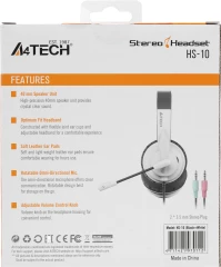 Наушники с микрофоном A4Tech HS-10 черный/белый 2м накладные оголовье (HS-10/3.5MM PLUG/BLACK + WHITE)