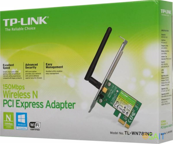 Сетевой адаптер Wi-Fi TP-Link TL-WN781ND N150 PCI Express (ант.внеш.съем) 1ант.