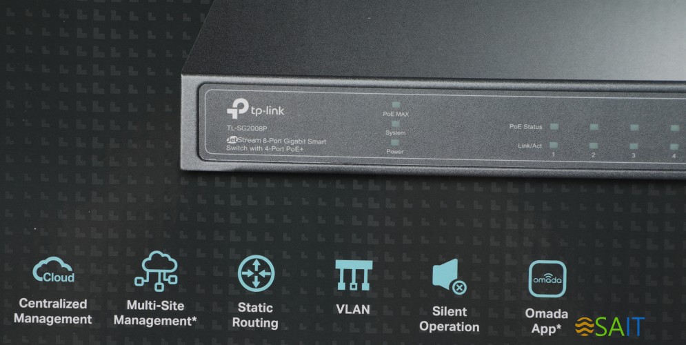 Коммутатор TP-Link JetStream SG2008P (L2) 8x1Гбит/с 4PoE+ 62W управляемый