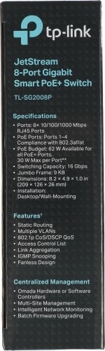 Коммутатор TP-Link JetStream SG2008P (L2) 8x1Гбит/с 4PoE+ 62W управляемый