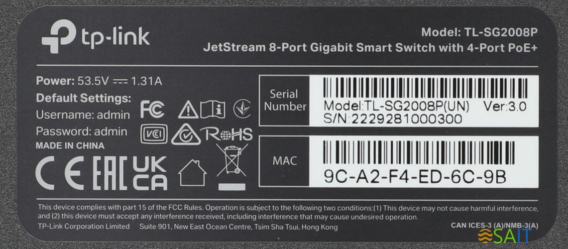Коммутатор TP-Link JetStream SG2008P (L2) 8x1Гбит/с 4PoE+ 62W управляемый