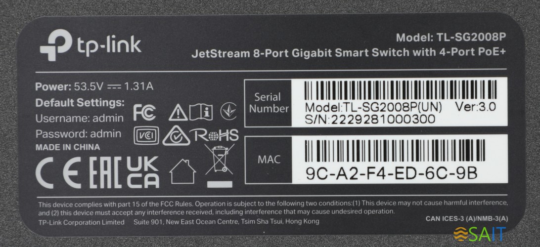 Коммутатор TP-Link JetStream SG2008P (L2) 8x1Гбит/с 4PoE+ 62W управляемый
