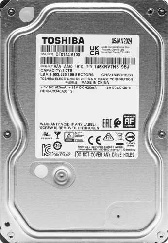 Жесткий диск Toshiba SATA-III 1TB DT01ACA100 Desktop 4KN (7200rpm) 32Mb 3.5"