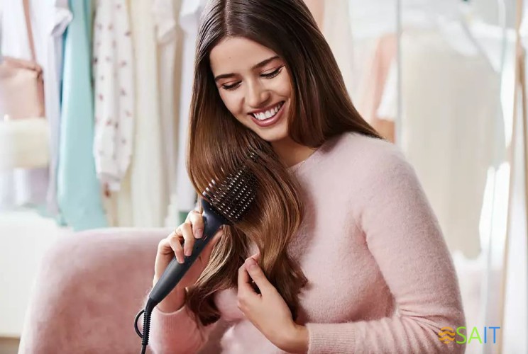 Расческа-выпрямитель Philips BHH885/00 черный/фиолетовый макс.темп.:200С покрытие:керамическое