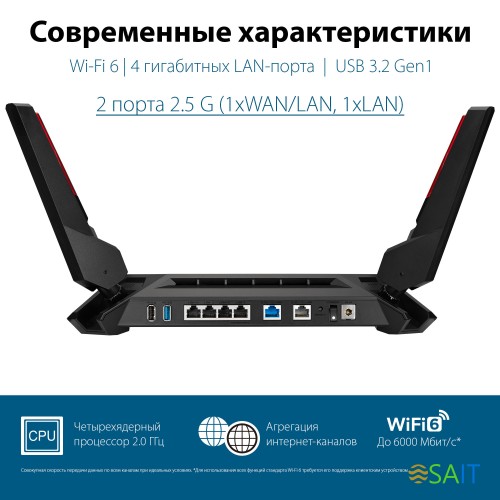 Роутер беспроводной Asus GT-AX6000 AX6000 100/1000/2500BASE-T черный