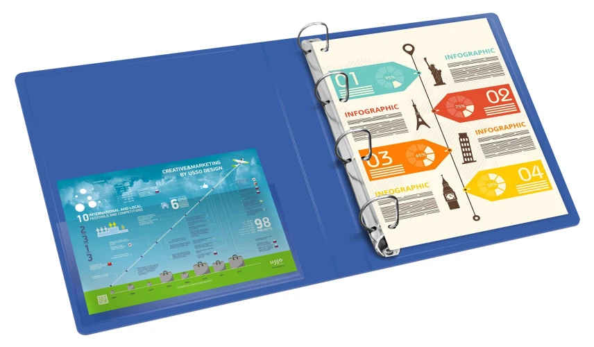 Папка на 4-х кольцах Бюрократ -0818/4RBLU A4 пластик 0.7мм кор.18мм внутр. с вставкой синий