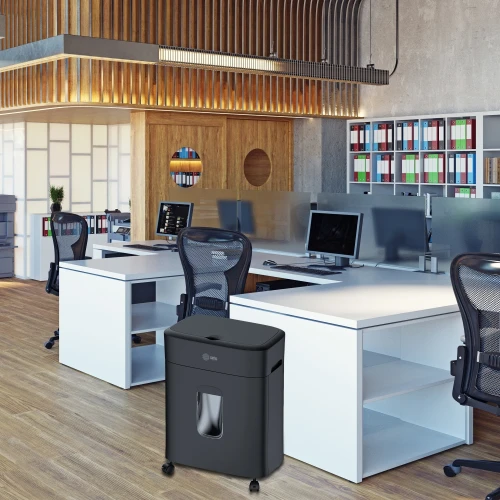 Шредер Cactus CS-SH-D4 черный с автоподачей (секр.P-5) фрагменты 60лист. 15лтр. скрепки скобы пл.карты