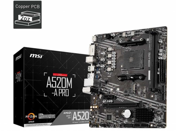 Материнская плата MSI A520M-A PRO Soc-AM4 AMD A520 2xDDR4 mATX AC`97 8ch(7.1) GbLAN RAID+DVI+HDMI