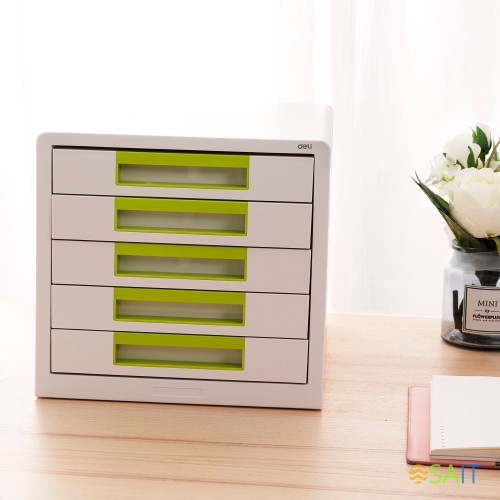 Бокс для документов Deli EZ01053 Rio 5 выдвижных ящиков 277х344х259мм белый/зеленый пластик