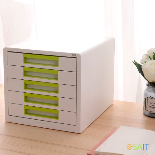 Бокс для документов Deli EZ01053 Rio 5 выдвижных ящиков 277х344х259мм белый/зеленый пластик