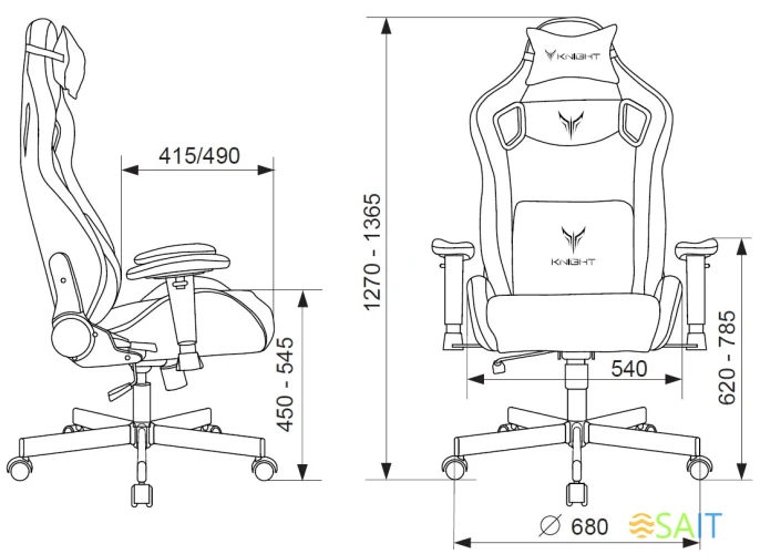 Кресло игровое Knight Outrider черный ромбик эко.кожа с подголов. крестов. металл