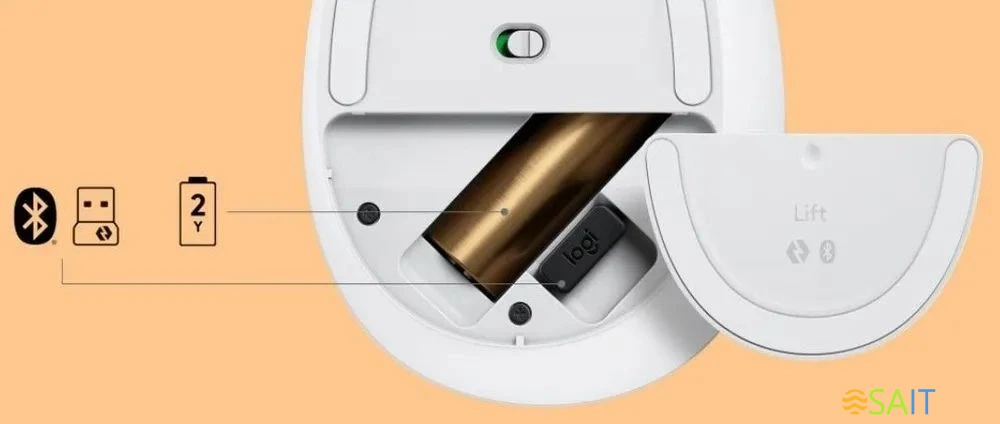 Мышь Logitech Lift белый оптическая 4000dpi silent беспров. BT/Radio USB для ноутбука 5but (910-006486)