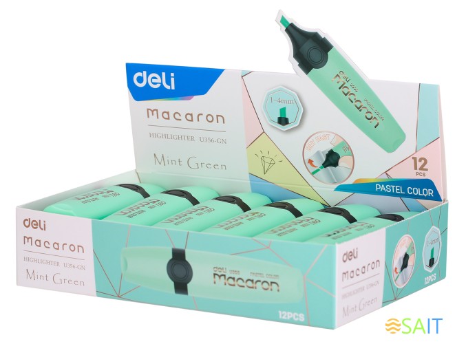 Текстовыделитель Deli EU356-GN Macaron скошенный пиш. наконечник 1-5мм мятный