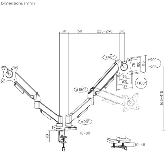 Кронштейн для мониторов Cactus CS-VM-MD-72-BK черный/белый 17"-32" макс.9кг настольный поворот и наклон