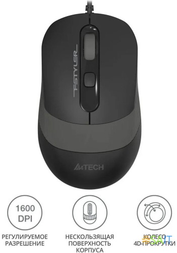 Мышь A4Tech Fstyler FM10S черный/серый оптическая 1600dpi silent USB 3but (FM10S USB GREY)