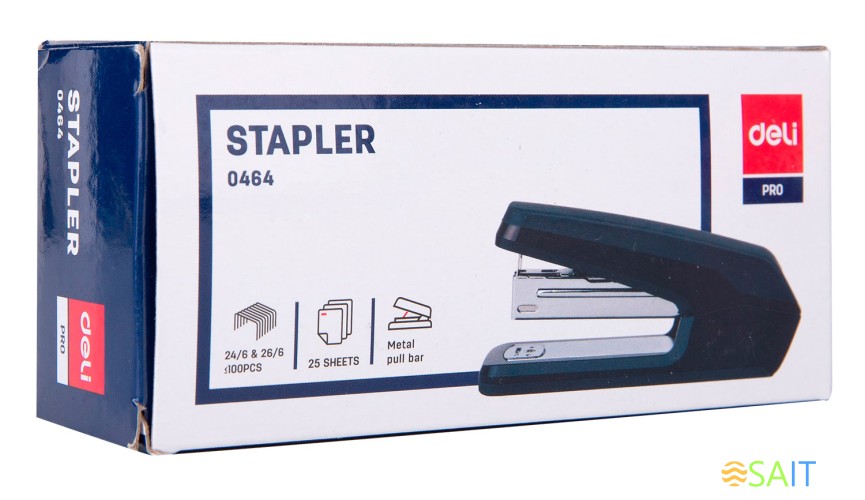 Степлер настольный Deli E0464BLACK Exceed 24/6 26/6 (25листов) черный 100скоб металл/пластик закрытый/открытый коробка