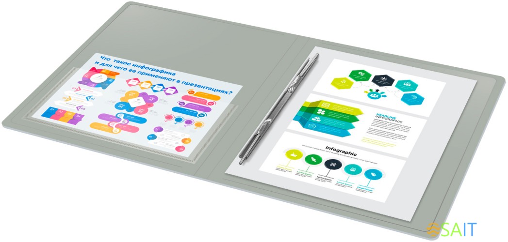 Папка метал.пруж.скоросш. Бюрократ -PZ07PGREY A4 пластик 0.7мм внут.и торц.карм серый