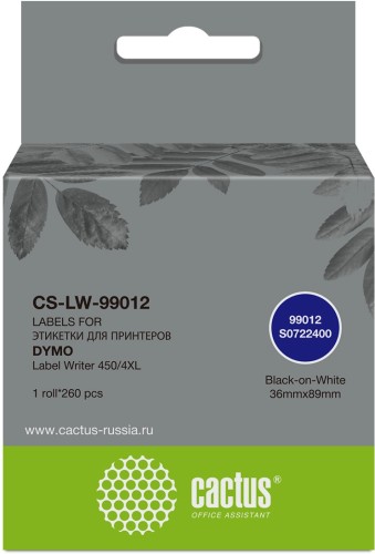 Этикетки Cactus CS-LW-99012 сег.:89x36мм черный белый 260шт/рул Dymo Label Writer 450/4XL