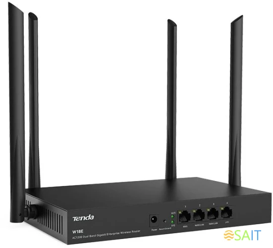 Роутер беспроводной Tenda W18E AC1200 10/100/1000BASE-TX черный