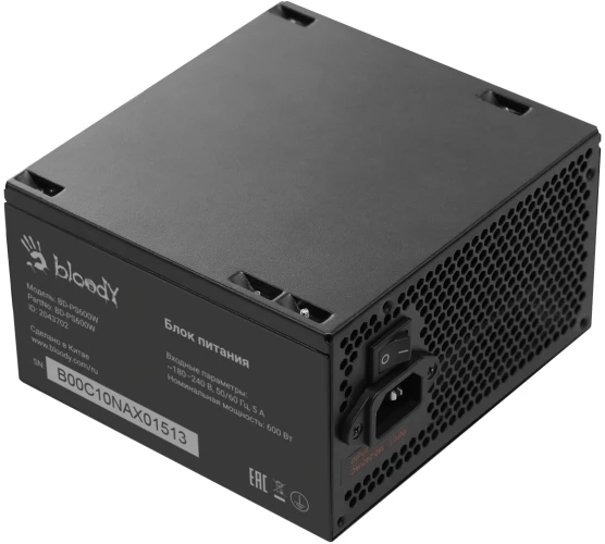 Блок питания Bloody ATX 600W BD-PS600W 80 PLUS WHITE (20+4pin) APFC 120mm fan 6xSATA RTL