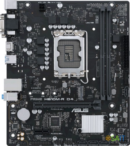 Материнская плата Asus PRIME H610M-R D4-SI Soc-1700 Intel H610 2xDDR4 mATX AC`97 8ch(7.1) GbLAN+VGA+DVI+HDMI White Box