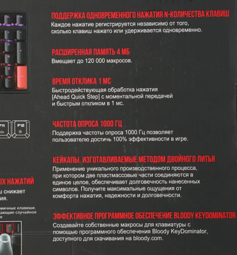 Клавиатура A4Tech S510N механическая черный USB for gamer LED (S510N (FIRE BLACK)) кабель 1.8м