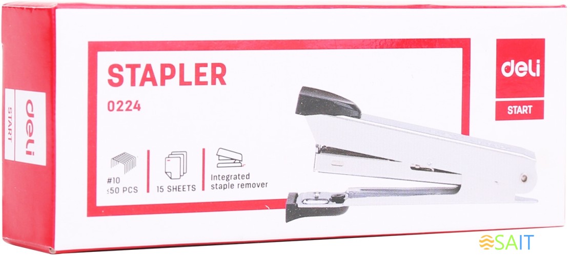 Степлер Deli E0224 Start N10 (15листов) встроенный антистеплер ассорти 50скоб коробка