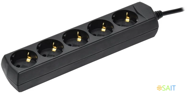 Сетевой удлинитель IEK У05 3м (5 розеток) черный (пакет ПЭ)