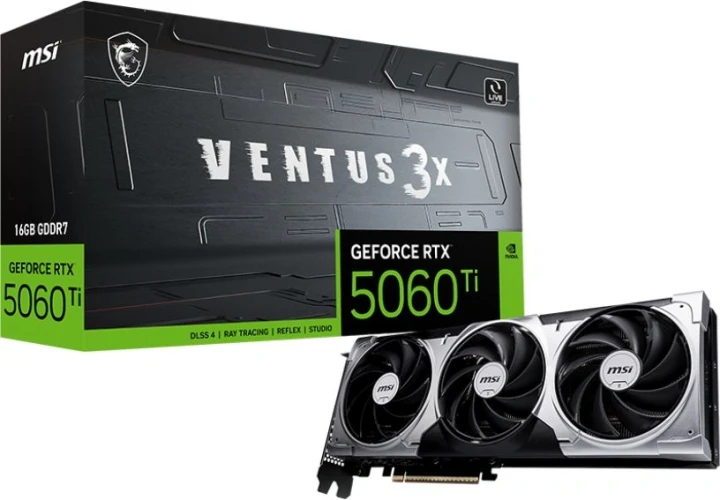 Видеокарта MSI PCI-E 5.0 RTX 5060 TI 16G VENTUS 3X NVIDIA GeForce RTX 5060TI 16Gb 128bit GDDR7 2572/28000 HDMIx1 DPx3 HDCP Ret