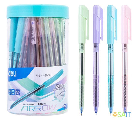 Ручка шариков. Deli Arrow EQ03036-1 прозрачный/ассорти d=0.7мм син. черн. (1шт) ассорти