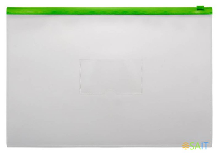 Папка на молнии ZIP Бюрократ -BPM4AGRN A4+ полипропилен 0.15мм карм.для визит. цвет молнии зеленый