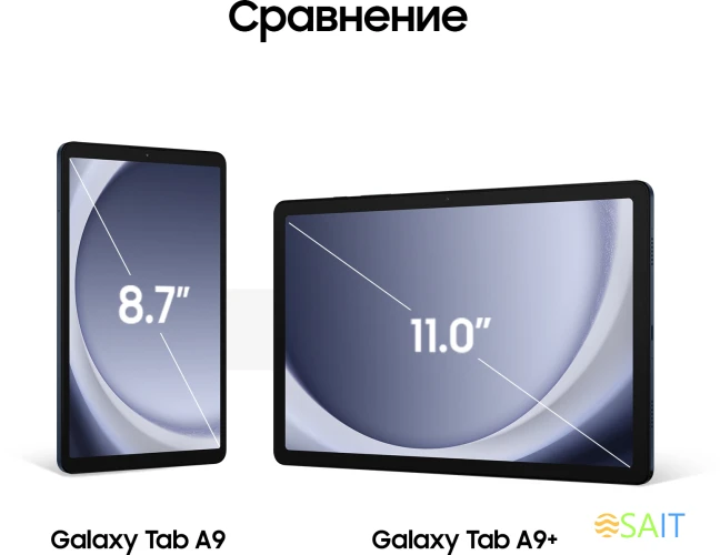Планшет Samsung Galaxy Tab A9+ SM-X210 695 (2.2) 8C RAM8Gb ROM128Gb 11" LCD 1920x1200 Android 13 темно-синий 8Mpix 5Mpix BT WiFi microSD 1Tb 7040mAh 7hr