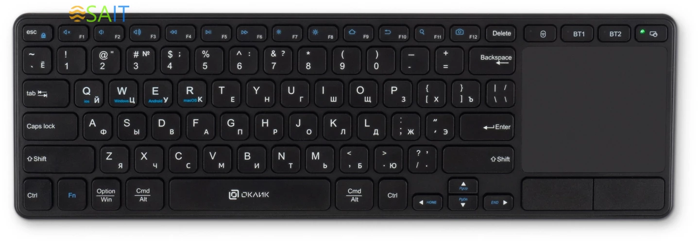 Клавиатура Оклик K614W черный USB беспроводная slim Multimedia Touch (1979327)