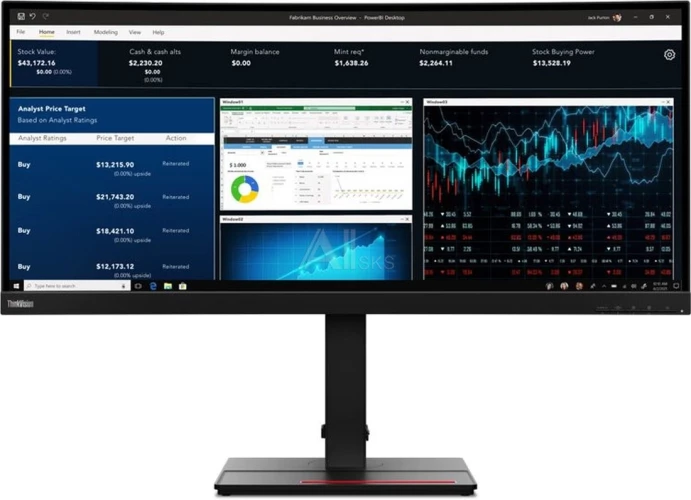 Монитор Lenovo 34" ThinkVision P34w-20 черный IPS LED 6ms 21:9 HDMI M/M HAS Piv 300cd 178гр/178гр 3440x1440 60Hz DP WQ HD 2K (1440p) USB 10.8кг