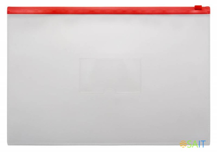 Папка на молнии ZIP Бюрократ -BPM4ARED A4+ полипропилен 0.15мм карм.для визит. цвет молнии красный