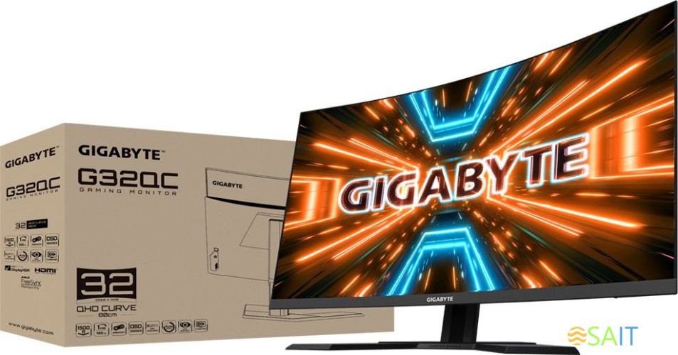 Монитор Gigabyte 31.5" G32QC A черный VA LED 1ms 16:9 HDMI HAS 350cd 178гр/178гр 2560x1440 165Hz DP 2K USB 7.8кг