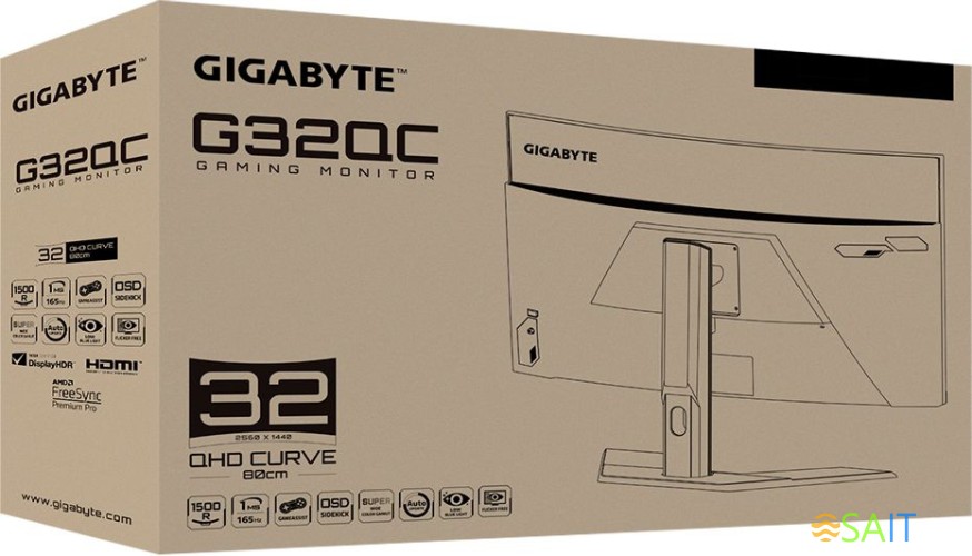 Монитор Gigabyte 31.5" G32QC A черный VA LED 1ms 16:9 HDMI HAS 350cd 178гр/178гр 2560x1440 165Hz DP 2K USB 7.8кг