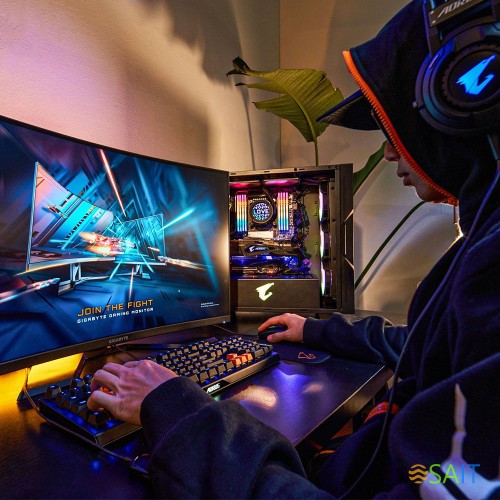 Монитор Gigabyte 31.5" G32QC A черный VA LED 1ms 16:9 HDMI HAS 350cd 178гр/178гр 2560x1440 165Hz DP 2K USB 7.8кг