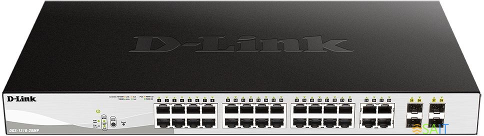 Коммутатор D-Link DGS-1210-28MP/FL1A (L2) 28x1Гбит/с 4xКомбо(1000BASE-T/SFP) 24PoE+ 370W управляемый